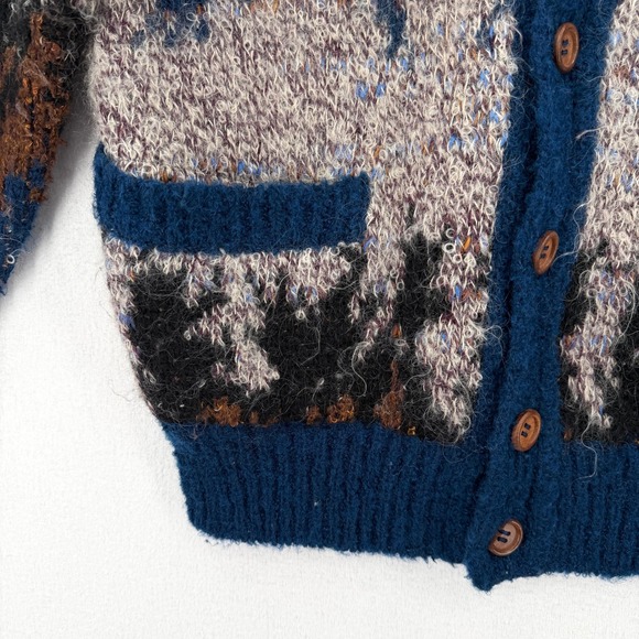 MISSONI UOMO Vintage 80s Cardigan Sweater Coat Mens Large Brown Blue Funnel Neck - Picture 15 of 16